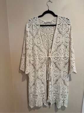 Boho Solitaire Cream Crochet Lace Duster/Kimono